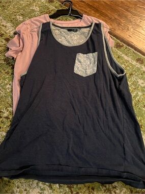 No Boundaries Navy Tank with Light Gray Printed Pocket